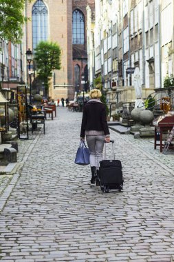 gdansk, Polonya eski şehir gezi güzel kadın