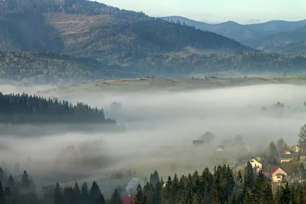 Fog in the mountains at sunrise — Stock Photo, Image