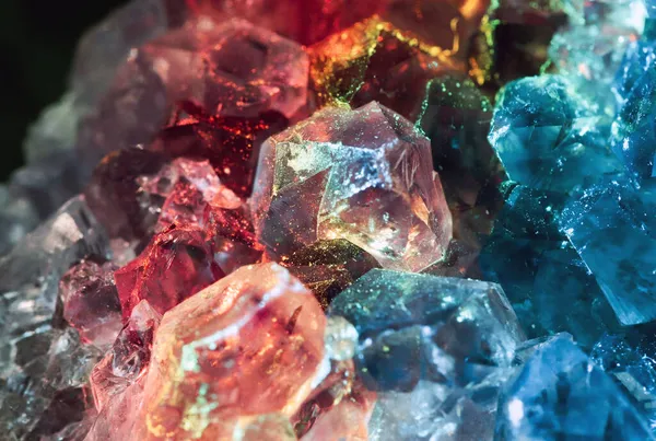 Crystal healing beautiful quartz gem stone. Iridescent natural geometric crystals.