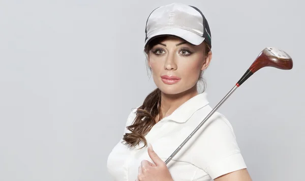 Portrét přitažlivé ženské golfové hráče. — Stock fotografie