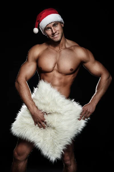 Smiling handsome Santa Claus naked. — Stock Photo, Image