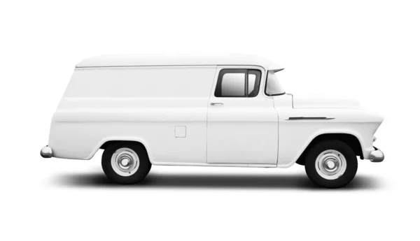 Vintage White Delivery Van on White with drop shadow — Stock Photo, Image