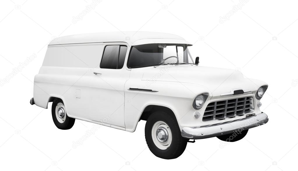 Vintage White Delivery Van on White — Stock Photo © vividpixels 19046981