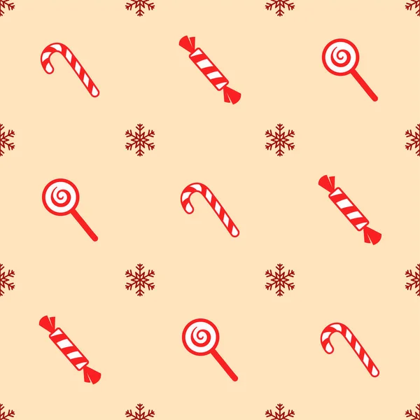 Christmas seamless pattern. Candies, lollipops and snowflakes — Stock Vector