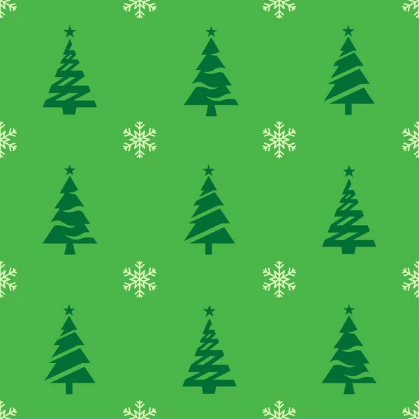 Kerstmis naadloos patroon. Kerstboom iconen en sneeuwvlokken — Stockvector