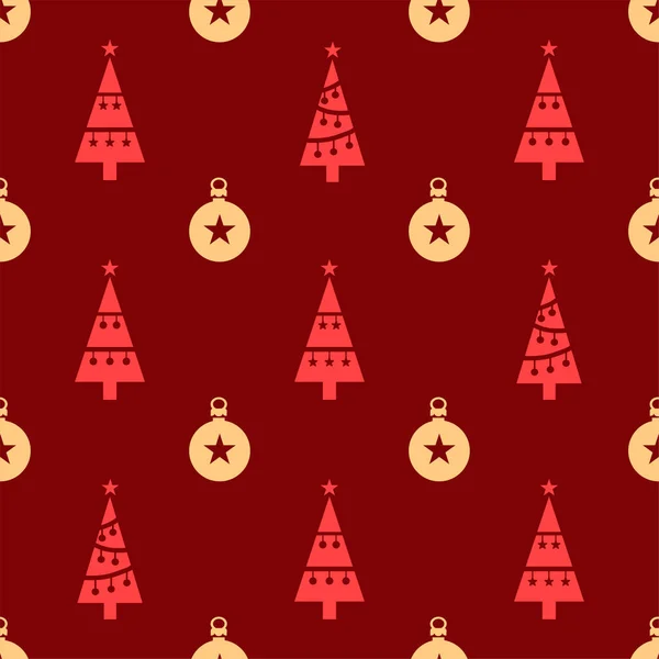 Kerstmis naadloos patroon. Kerstboom pictogrammen en glazen ballen — Stockvector