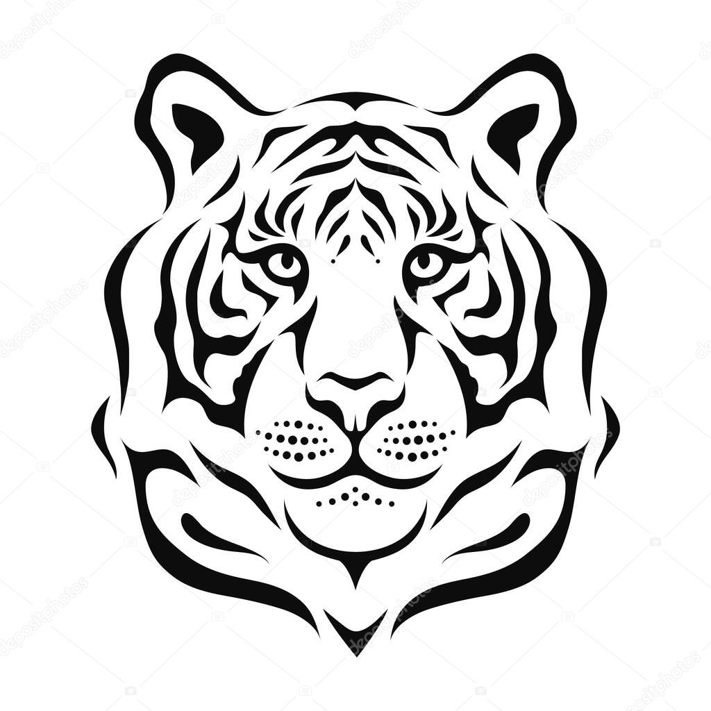 Tiger head in outline, stylized vector illustration