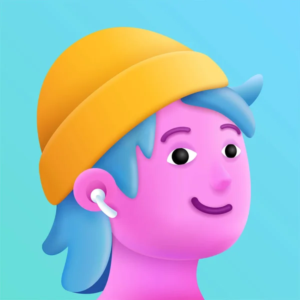 Tête de personnage de dessin animé garçon 3d avec écouteurs pour profil de réseau social. Illustration vectorielle — Image vectorielle