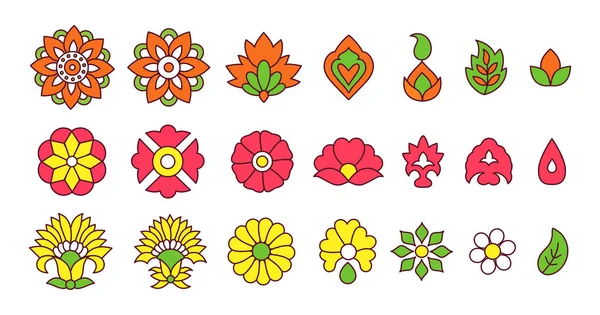 Indian Floral Patterns Traditional Style Vector Collection Asian Plant Colored — Vector de stock