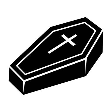 Tabut ve haç simgesi. Cadılar Bayramı illüstrasyonu. Dekorasyon için Cadılar Bayramı etiketi