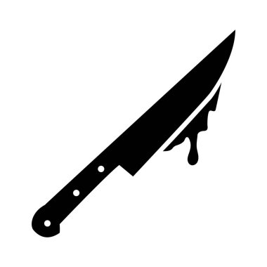 Kan ikonlu bıçak. Korku Cadılar Bayramı çıkartması. Dekorasyonlar için çizgi film illüstrasyonu