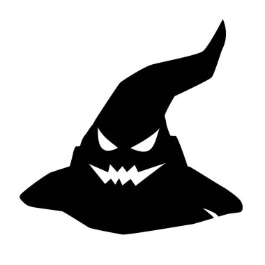 Kötü cadı şapkası silueti. Cadılar Bayramı çıkartması. Cadılar Bayramı dekorasyonu için karikatür çizimi