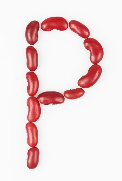 Letter P made of red bean on white background — Stock Photo, Image