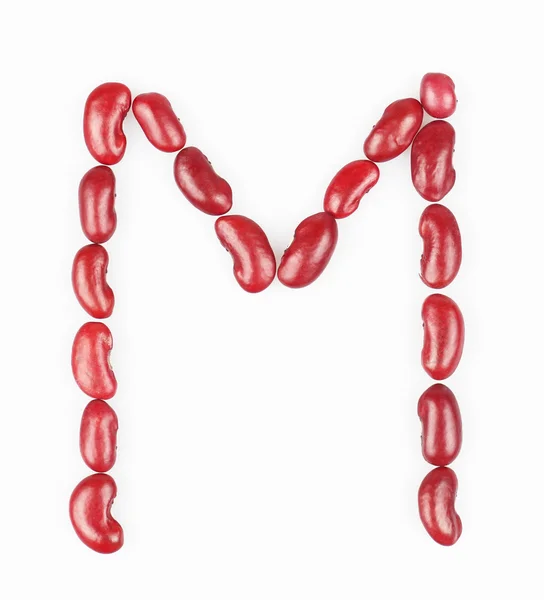 Letter M made of red bean on white background — Stock Photo, Image