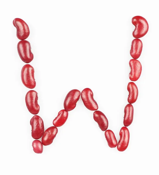 Letter W made of red bean on white background — Stock Photo, Image