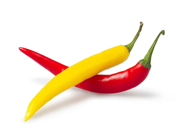 Red and yellow hot chili pepper isolated on white — Stock Photo, Image