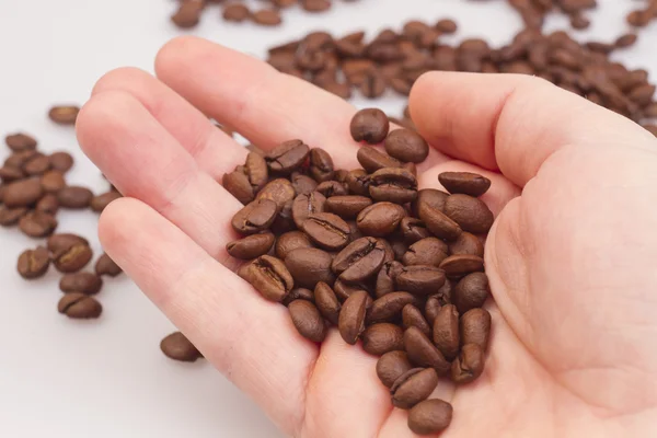 Granos de café en las manos — Foto de Stock