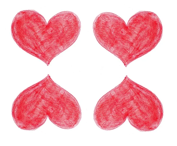 Vier roze pastel harten op witte achtergrond — Stockfoto