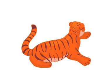 Kızıl kaplan arkasını kolluyor. El çizimi kaplan illüstrasyon vektörü.