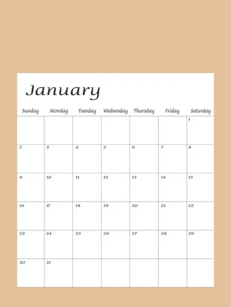 Januari 2022 Calendar Planner Design Template Minggu Dimulai Pada Hari - Stok Vektor