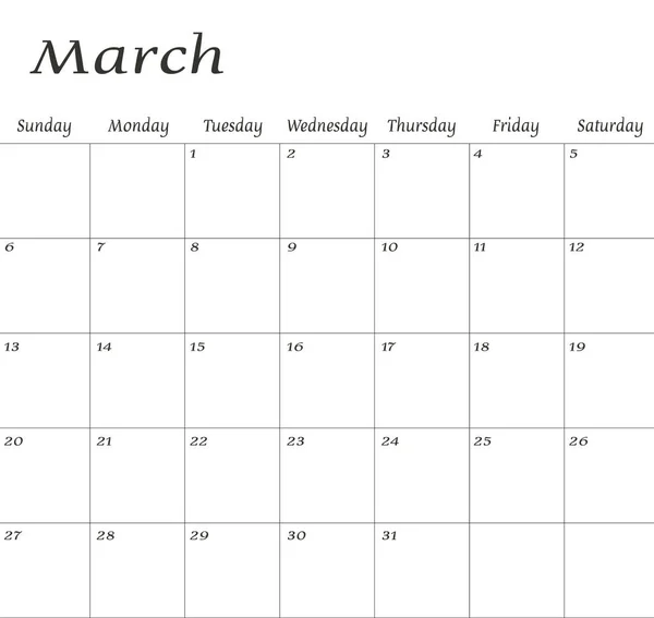Μάρτιος 2022 Πρότυπο Σχεδιασμού Προγραμματιστών Ημερολογίου Εβδομάδα Αρχίζει Την Κυριακή — Διανυσματικό Αρχείο