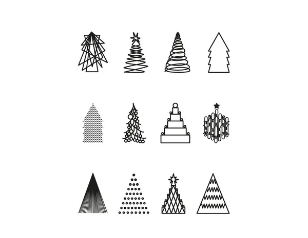 Weihnachtsbaum-Umrisse-Symbole gesetzt. Symbole linearen Stils — Stockvektor