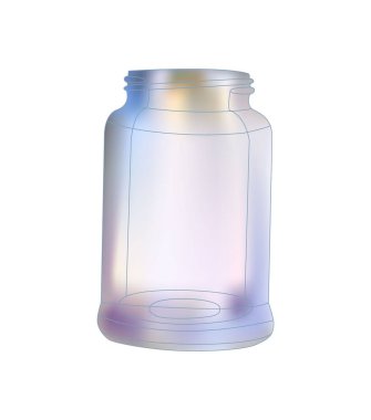 Beyaz arka planda küçük cam bir kavanoz.