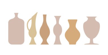 Vazo hazır. Çömlek vazoları çiçekli ev dekorasyonu. Vektör simgesi koleksiyonu.