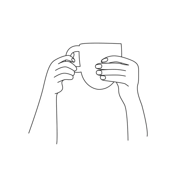 Las manos de las chicas sostienen una taza con un trago. Vista lateral. — Vector de stock