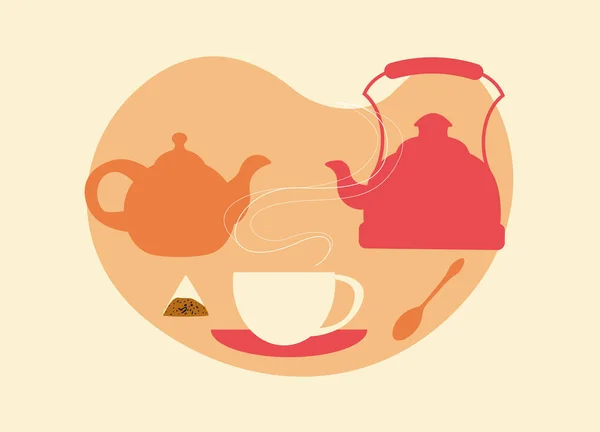 Tea Party Collection Elements Tea Ceremony Teapots Mug Saucer Spoon — стоковый вектор