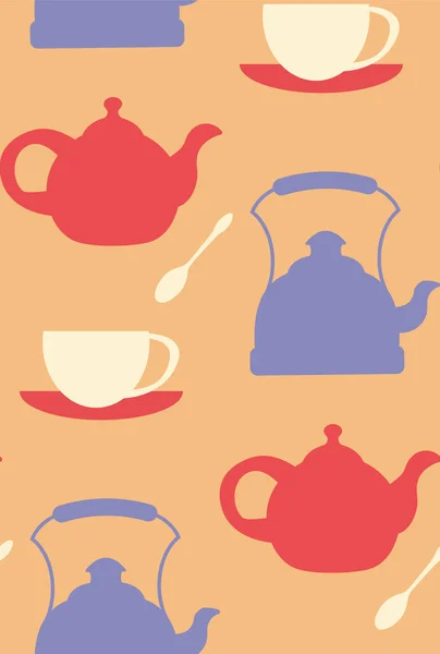 Tea party. Pattern with teapot, cup. — стоковый вектор