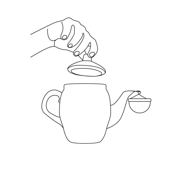 Женская Рука Открывает Крышку Чайника Векторная Иллюстрация Запасов Набросок — стоковый вектор