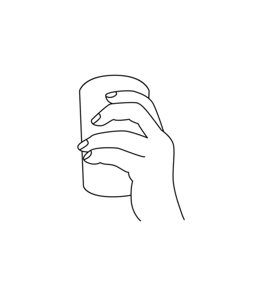 Hand Hält Tasse Mit Wasser Vektor Seitenansicht Lineare Stildarstellung — Stockvektor