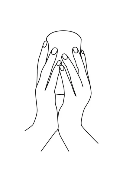 Tangan Memegang Cangkir Vektor Air Sisi Tampilan Ilustrasi Gaya Linier - Stok Vektor