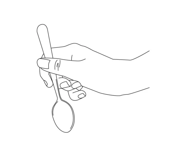 Matlagning Hand Med Sked Linjeritning Isolerade Symbol Vit Bakgrund — Stock vektor