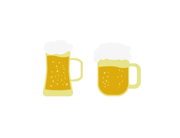 Imagen vectorial de dos tazas de cerveza. Bebidas con mucha espuma . — Archivo Imágenes Vectoriales