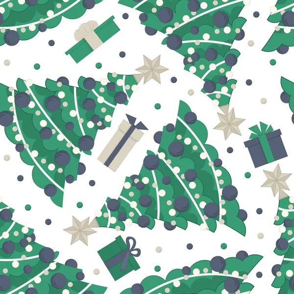 Naadloos Patroon Met Een Kerstboom Vector Platte Illustratie Kerst Ornament Rechtenvrije Stockvectors