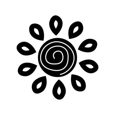 Siyah beyaz Boho tarzı güneş. Moda, soyut, minimalist model. El çizimi vektör illüstrasyonu