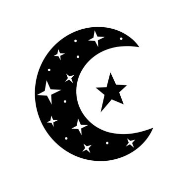 Boho tarzı vektör ay ve beyaz arka planda siyah beyaz renk. El çizimi astroloji sembolü.