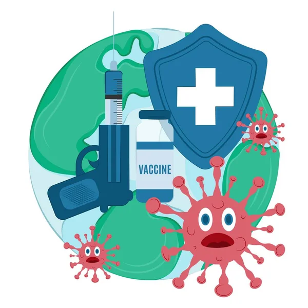 世界中のCovid 19に対するワクチン接種 ワクチンジャブで流行と戦う 世界中から人を呼び込む 予防接種キャンペーン 世界中で流行と戦う — ストックベクタ