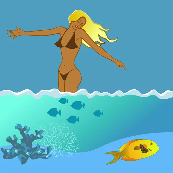 Fille et la mer — Image vectorielle