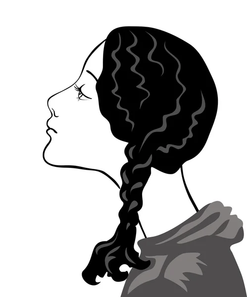 Attentive girl with black braids — Stock Vector