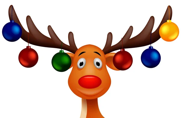 Ciervo con bola de Navidad — Vector de stock