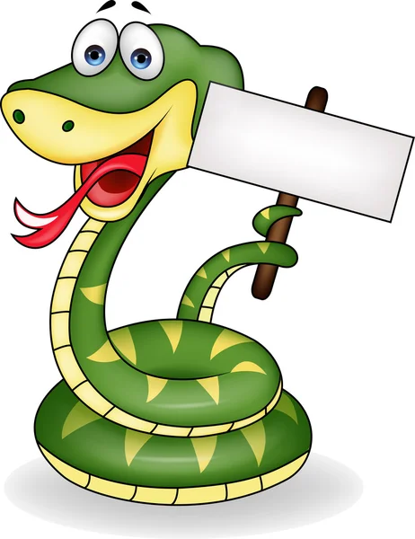 Serpiente divertida con signo en blanco — Vector de stock