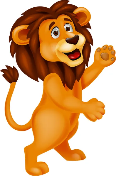 Funny lion cartoon waving — Stock Vector