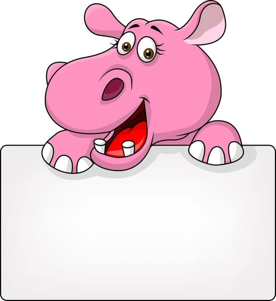 Hippo cartoon with blank sign — Stock Vector