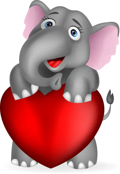 Ελέφαντας με κόκκινη καρδιά — Διανυσματικό Αρχείο