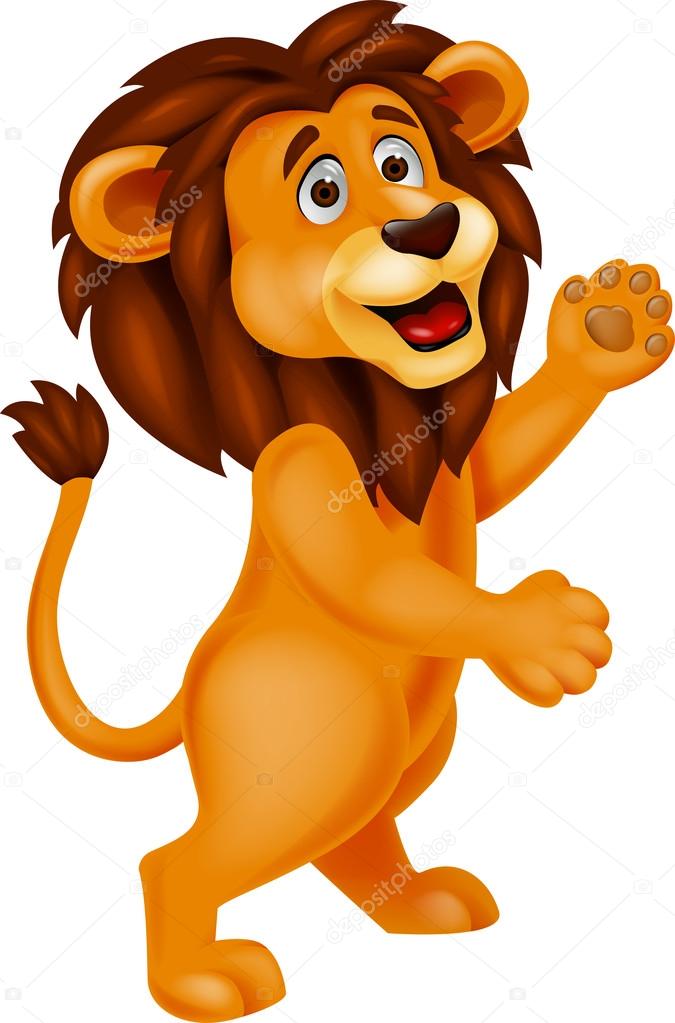 Funny lion cartoon waving Stock Vector Image by ©tigatelu #19584615