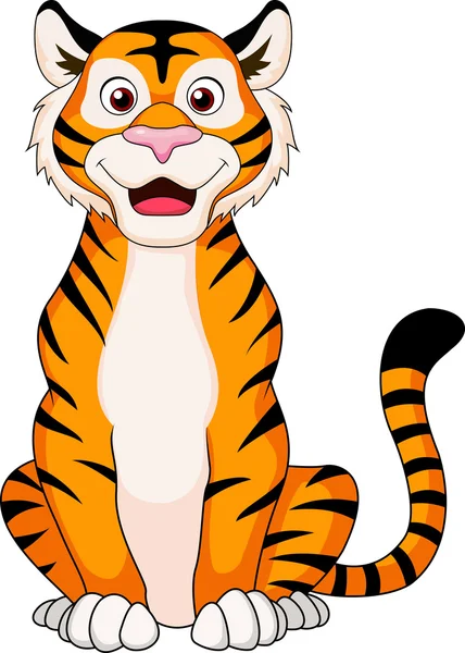 Bonito tigre cartoon sentado — Vetor de Stock