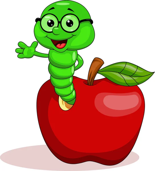 Worm and apple cartoon — Stock Vector